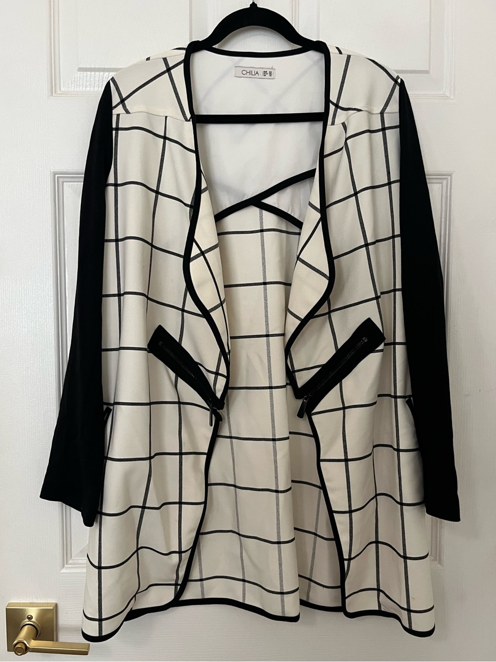 Chilia Black and White Grid Checkered Cardigan Jacket US 10